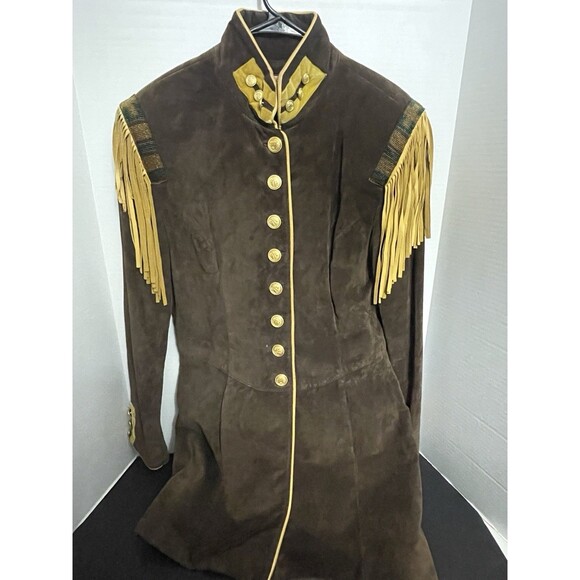 Double D Ranch Jackets & Blazers - DOUBLE D RANCH USA Vintage beaded & fringe detail suede Long Jacket Large